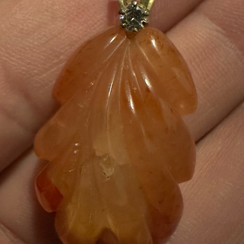 14K Gold Diamond Pendant Vintage Elegant Gold & Orange Gemstone Leaf Women’s OS
